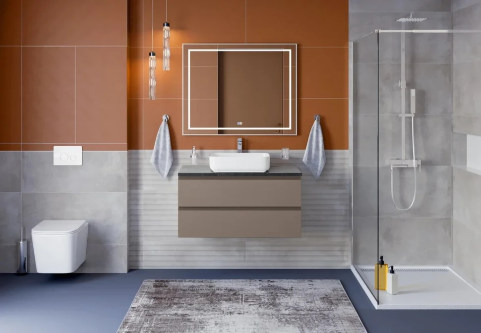 Тумба под раковину со столешницей BelBagno Kraft 100 подвесная, матовая бежевая, столешница kep-100-mno