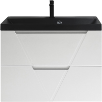 Тумба с раковиной BelBagno Vittoria 80 подвесная, bianco opaco, черная матовая раковина