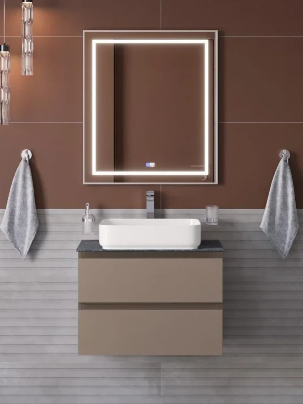 Мебель для ванной комнаты BelBagno Kraft 60 подвесная, матовая бежевая, столешница kep-60-grn, раковина BB1304