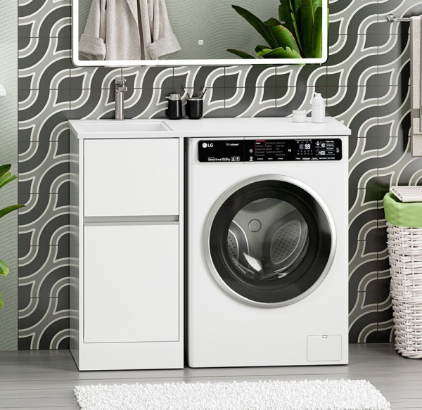 Тумба с раковиной Misty Ингрид 40 напольная, под стиральную машину, белая, левая