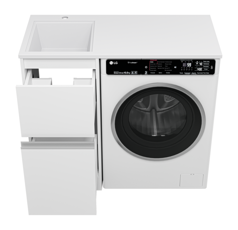 Тумба с раковиной Misty Ингрид 40 напольная, под стиральную машину, белая, левая