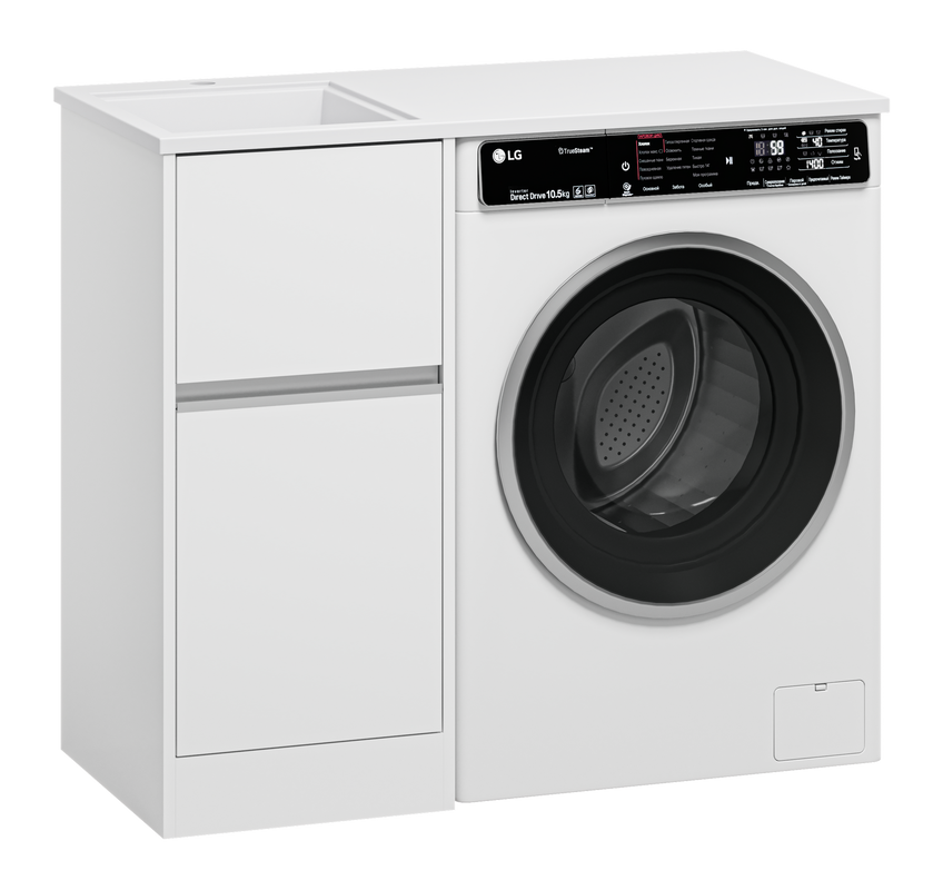 Тумба с раковиной Misty Ингрид 40 напольная, под стиральную машину, белая, левая