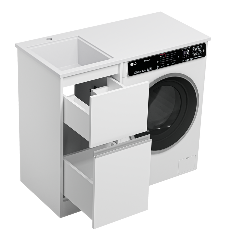 Тумба с раковиной Misty Ингрид 40 напольная, под стиральную машину, белая, левая