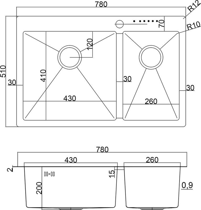 Мойка кухонная Steel Hammer SH 78-2-51-L BRONZE бронза