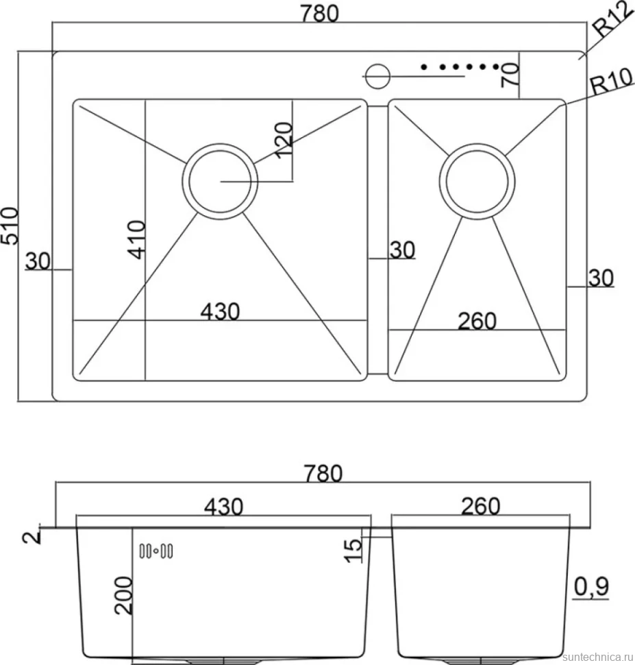 Мойка кухонная Steel Hammer SH 78-2-51-L BRONZE бронза