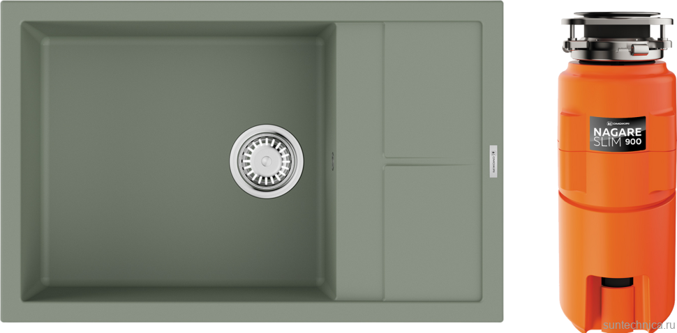 Комплект Мойка Omoikiri Sumi 78A-LB-WG wind green + Измельчитель Nagare slim 900