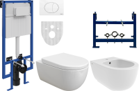 Комплект Унитаз подвесной BOCCHI V-Tondo 1416-001-0129 белый глянцевый + Крышка A0302-001 с микролифтом, глянцевая белая + Инсталляция STWORKI + Кнопка 230824 белая + Биде + Инсталляция