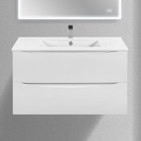 Тумба с раковиной Vincea Mia Slim 90, 2 ящика, белая глянцевая