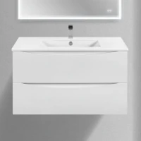Тумба с раковиной Vincea Mia Slim 90, 2 ящика, белая глянцевая