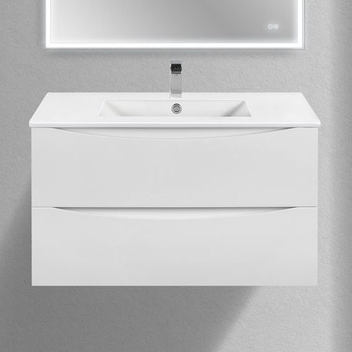 Тумба с раковиной Vincea Mia Slim 90, 2 ящика, белая глянцевая