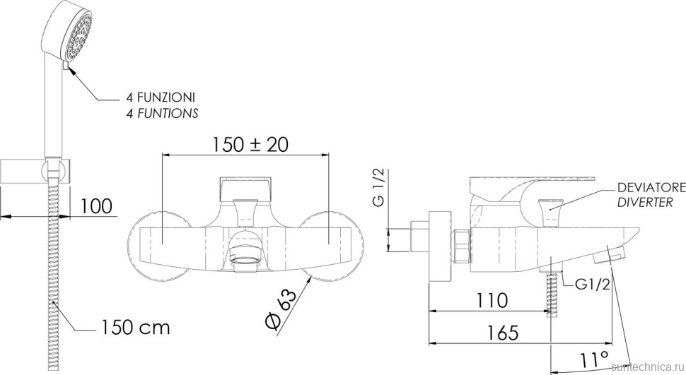 Смеситель для ванны с душем Remer Class Line L02