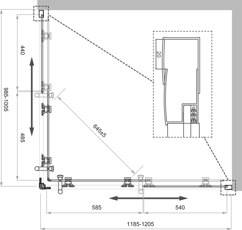 Душевой уголок BelBagno Uno UNO-195-AH-2-120/100-CH-CR стекло рифленое