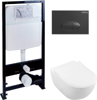 Комплект Унитаз подвесной Villeroy & Boch Subway 2.0 5614R201 alpin + Инсталляция EWRIKA ProLT 0026-2020 + Кнопка 0054 черная матовая