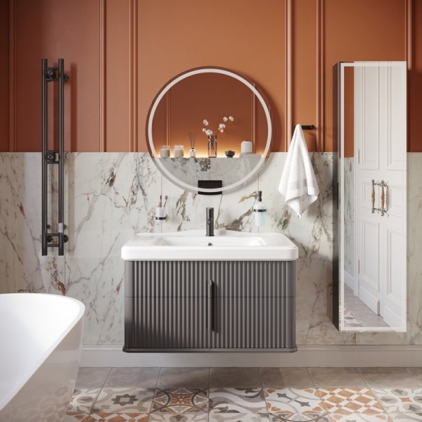 Мебель для ванной комнаты STWORKI Молде 95 антрацит, с сифоном