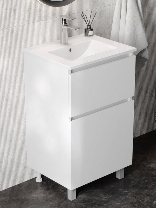 Тумба с раковиной Teymi Laina 50 напольная, матовая белая