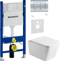 Комплект Унитаз подвесной Vincea Q-Line VT1-12 белый + Звукоизоляция Geberit + Инсталляция Duofix Delta 458.163.21.1 с кнопкой смыва, хром