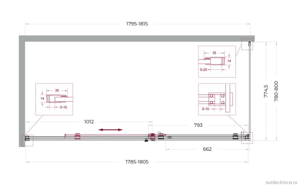 Душевой уголок BelBagno Soft Close-2 AH-1-180/80-C-Cr профиль хром