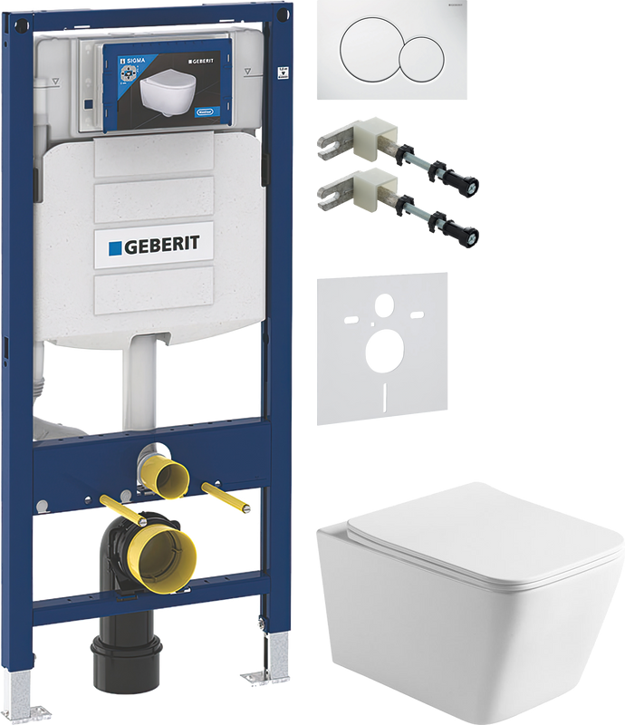 Комплект Унитаз подвесной Vincea Q-Line VT1-12 белый + Крепления Geberit Duofix 111.815.00.1 к стене + Звукоизоляция + Инсталляция UP 320 111.300.00.5 + Кнопка Sigma 01 115.770.11.5 белая
