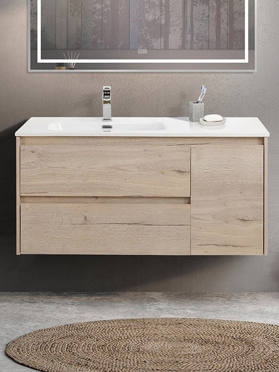 Тумба с раковиной BelBagno Kraft L, 100 2 ящика, дверца, rovere galifax bianco