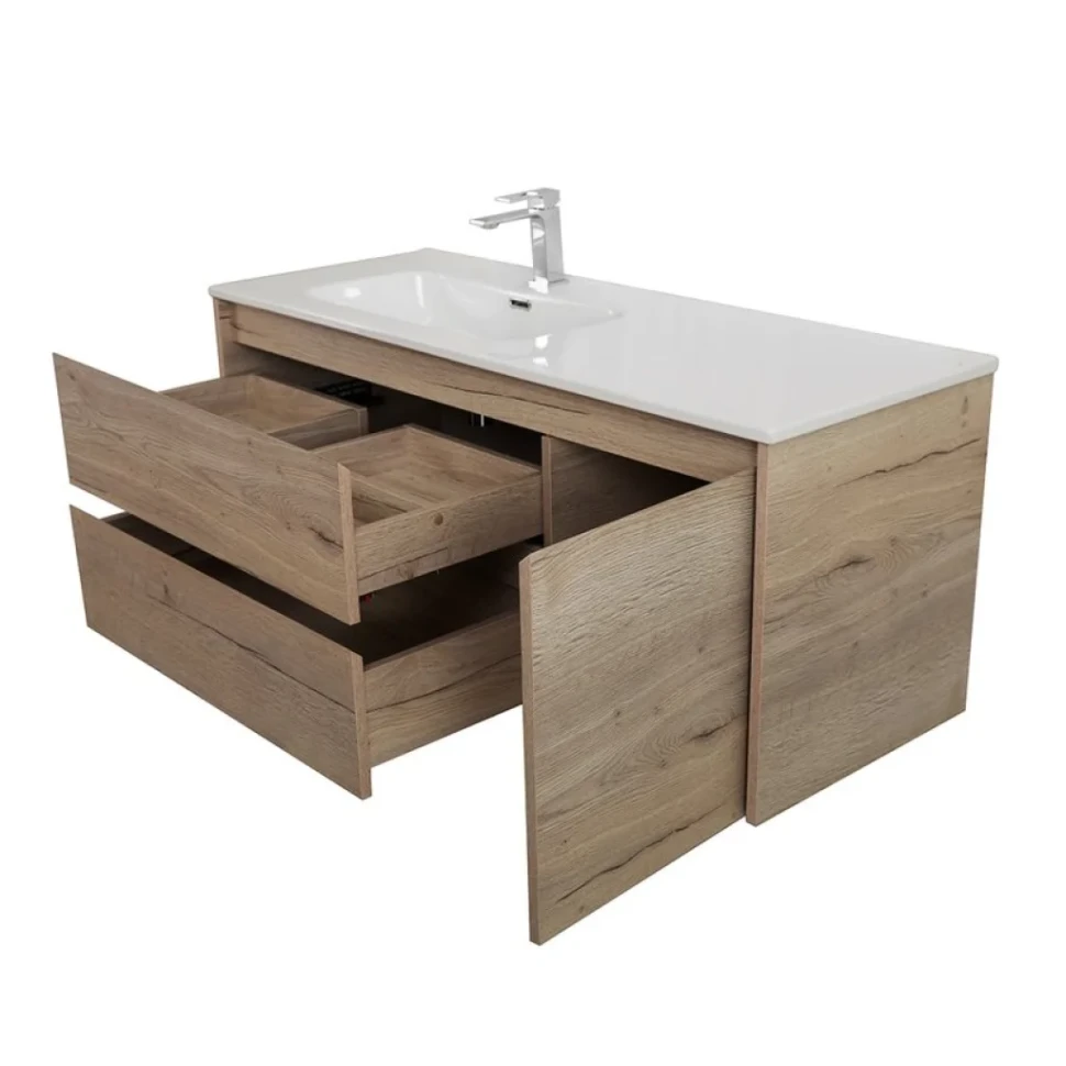 Тумба с раковиной BelBagno Kraft L, 100 2 ящика, дверца, rovere galifax bianco