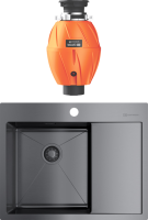 Комплект Мойка Omoikiri Akisame 65-GM-L 4973097 вороненая сталь + Измельчитель Nagare 500