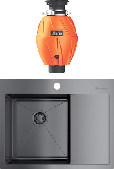 Комплект Мойка Omoikiri Akisame 65-GM-L 4973097 вороненая сталь + Измельчитель Nagare 500
