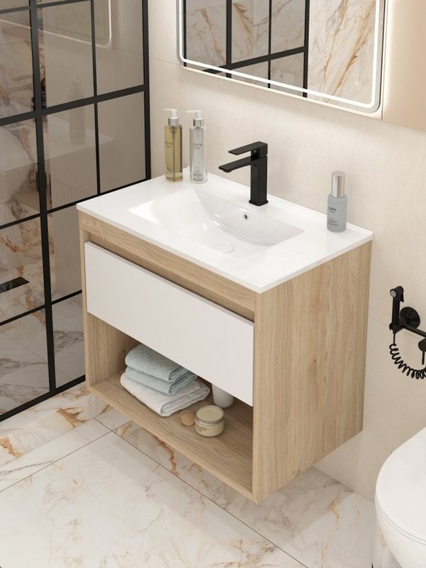 Тумба с раковиной Teymi Vitra 75 дуб, белая