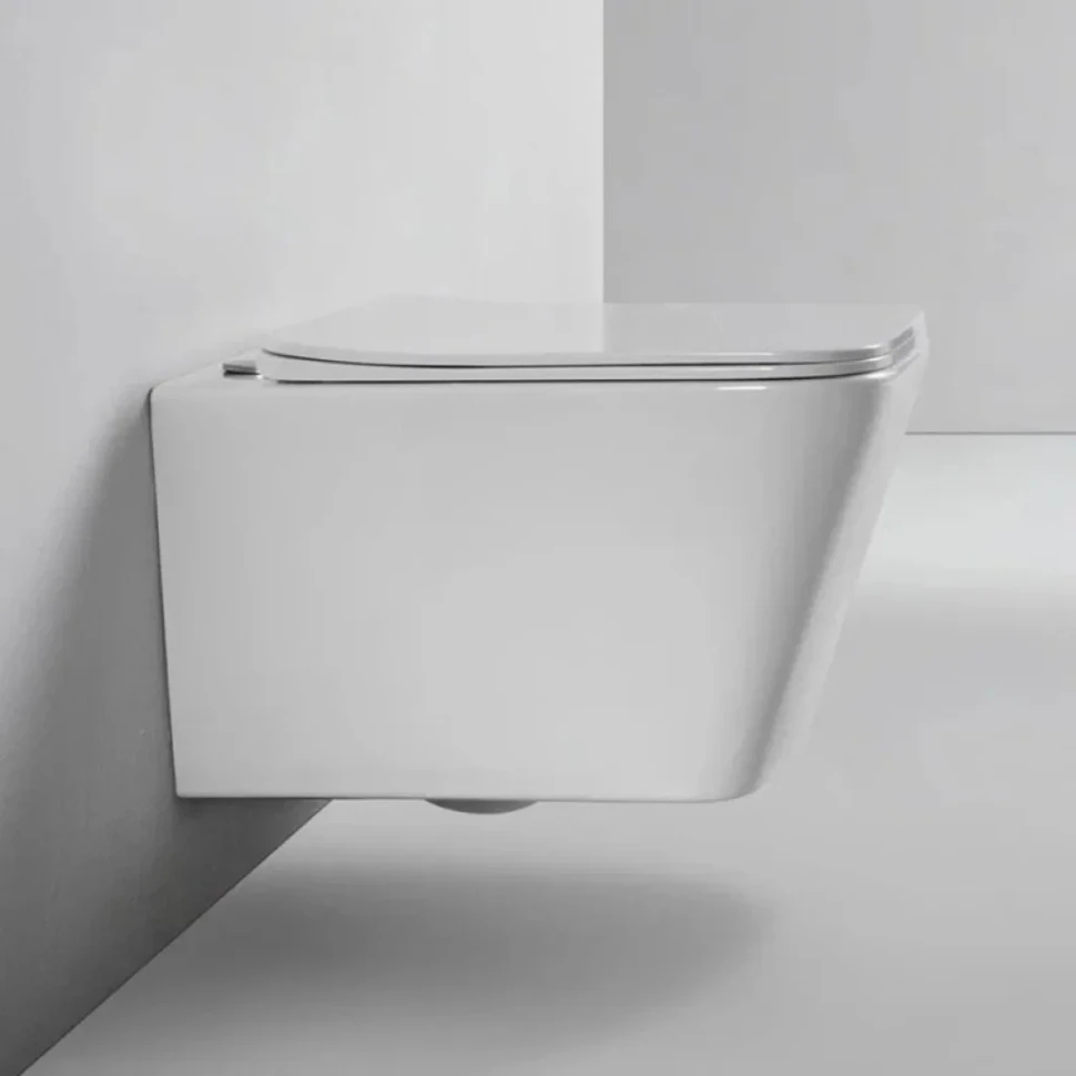 Комплект Унитаз подвесной BOND Cube F04-10 безободковый, с микролифтом, белый + Инсталляция Geberit Duofix Delta 458.149.21.1 с кнопкой смыва, хром + Звукоизоляция