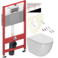 Комплект Унитаз подвесной Bauedge Bau Dream Hurricane-2 безободковый, с микролифтом, белый + Инсталляция TECE Now 9400412 4 в 1 с кнопкой смыва