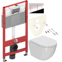 Комплект Унитаз подвесной Bauedge Bau Dream Hurricane-2 безободковый, с микролифтом, белый + Инсталляция TECE Now 9400412 4 в 1 с кнопкой смыва