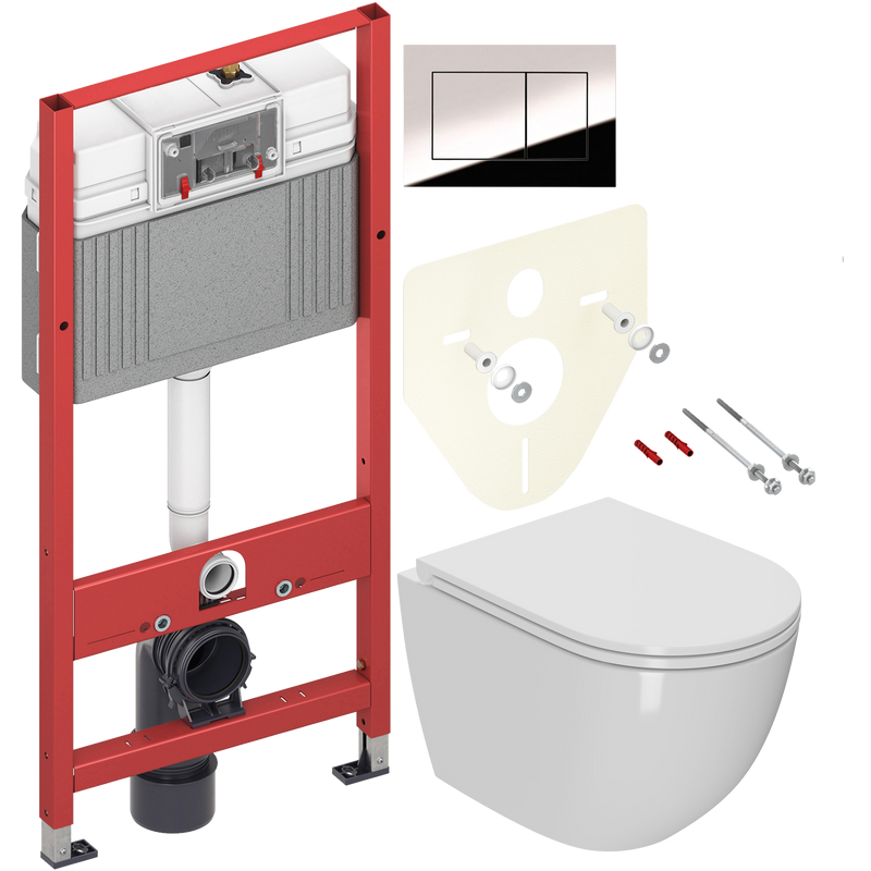 Комплект Унитаз подвесной Bauedge Bau Dream Hurricane-2 безободковый, с микролифтом, белый + Инсталляция TECE Now 9400412 4 в 1 с кнопкой смыва
