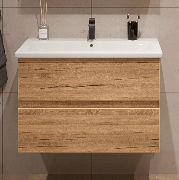 Тумба с раковиной SanStar Lavanti 70 подвесная, дуб вотан, раковина Como