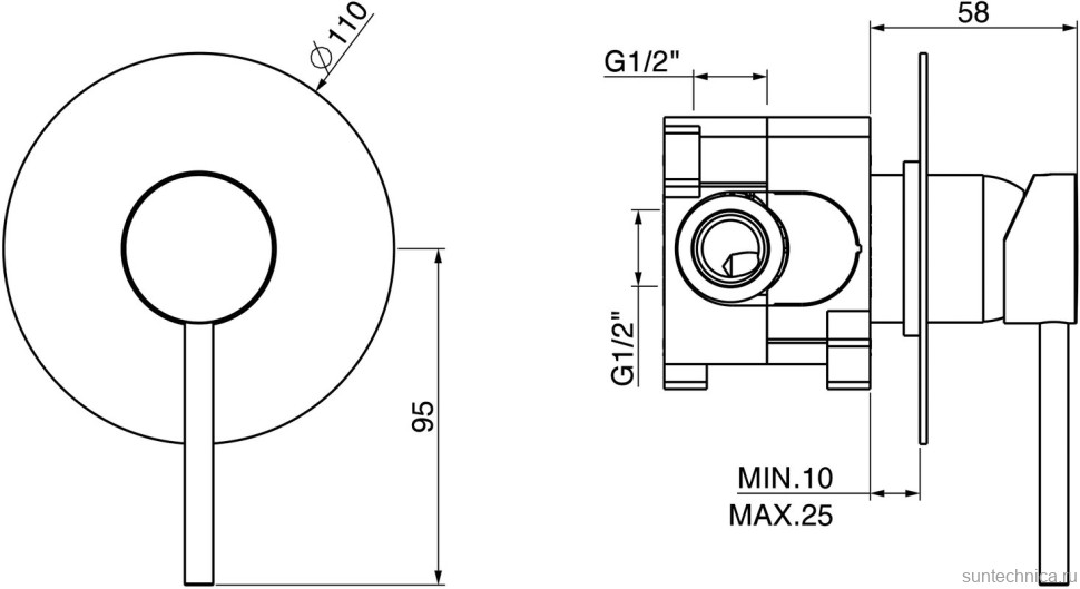 Встраиваемый смеситель для душа и ванны Gattoni Circle One 9031/90C0.CH С ВНУТРЕННЕЙ ЧАСТЬЮ
