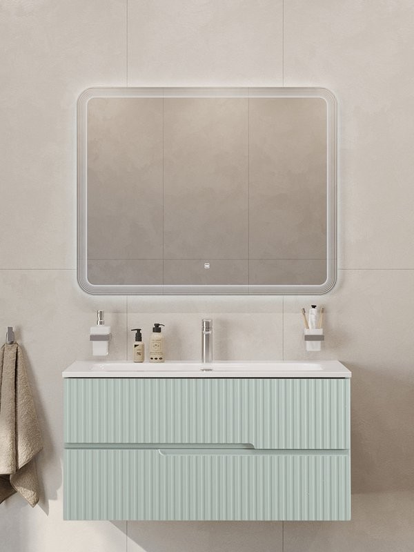 Мебель для ванной комнаты Cezares Duet-n 100 подвесная, 2 ящика, жемчужная зеленая