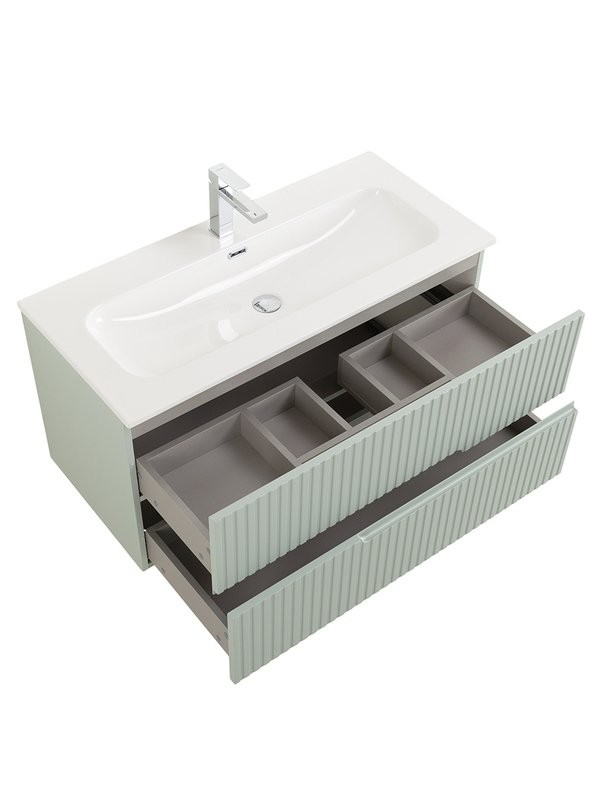 Мебель для ванной комнаты Cezares Duet-n 100 подвесная, 2 ящика, жемчужная зеленая