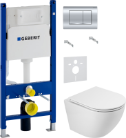 Комплект Унитаз подвесной BelBagno Sfera-r BB046CH-TOR безободковый + Крышка BB870SC с микролифтом + Инсталляция Geberit Duofix Delta 458.163.21.1 с кнопкой смыва, хром + Звукоизоляция