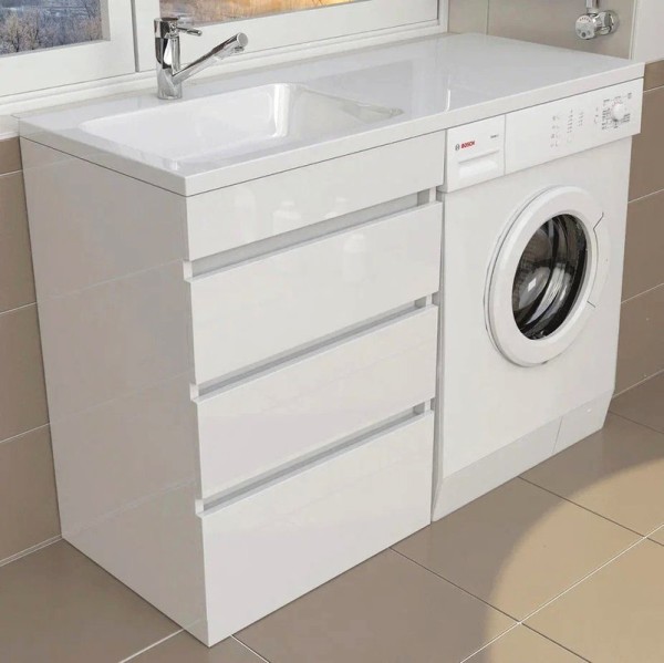 Тумба с раковиной Emmy Джерси 120 L, под стиральную машину, белая