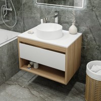 Тумба с раковиной Teymi Ritta 75 дуб эврика, матовая белая, раковина Lina D35