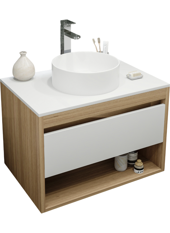 Тумба с раковиной Teymi Ritta 75 дуб эврика, матовая белая, раковина Lina D35