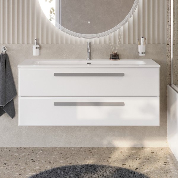 Тумба с раковиной Cezares Eco Cer-N 120 bianco opaco, раковина Eco 120, ручки серые