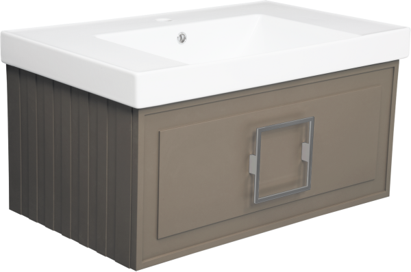 Тумба с раковиной La Fenice Cubo 80 подвесная, cappuccino, ручка хром, раковина Cubo 80