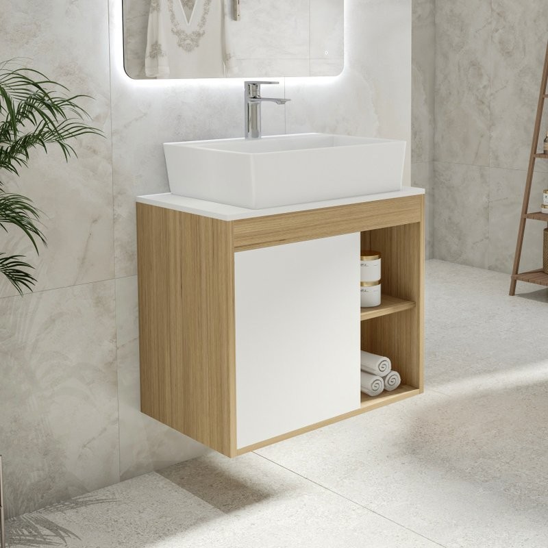 Тумба с раковиной Teymi Nura 70 дуб эврика, матовая белая, раковина Aina 56