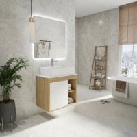 Тумба с раковиной Teymi Nura 70 дуб эврика, матовая белая, раковина Aina 56