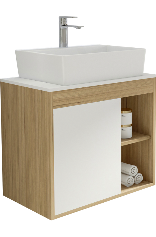 Тумба с раковиной Teymi Nura 70 дуб эврика, матовая белая, раковина Aina 56