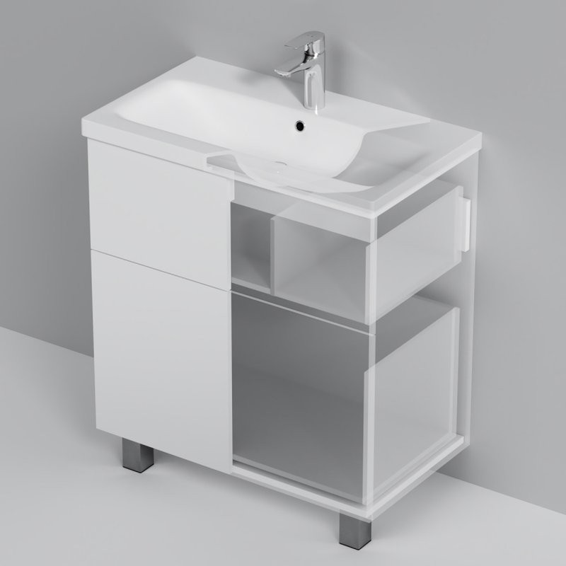 Тумба с раковиной AM.PM Gem 75 белый глянец, с 2 ящиками