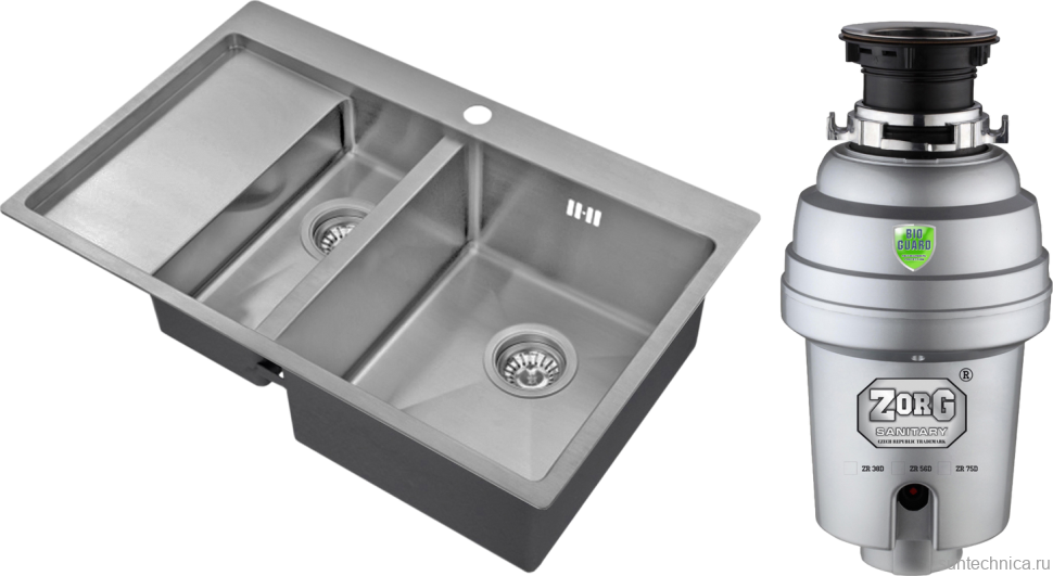 Комплект Мойка Zorg Inox R 5178-2-R + Измельчитель Inox D