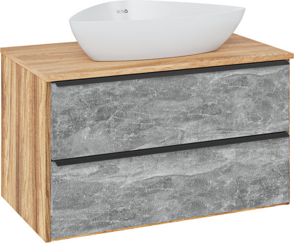 Тумба с раковиной Runo Мальта 85 подвесная, дуб, серая, раковина Terzo 60
