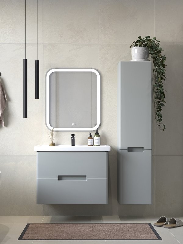 Тумба с раковиной SanStar Ориана 70 подвесная, серая, раковина Kirovit Фостер 70