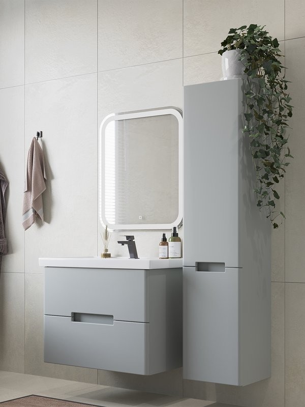 Тумба с раковиной SanStar Ориана 70 подвесная, серая, раковина Kirovit Фостер 70