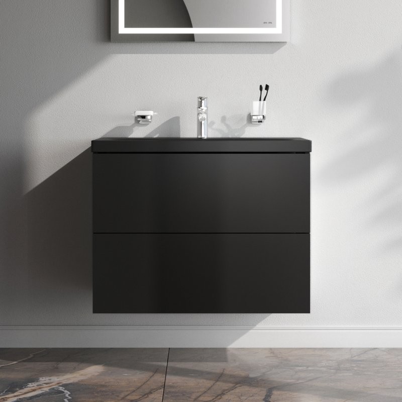 Мебель для ванной комнаты AM.PM Gem 75 черная матовая, подвесная, с 2 ящиками
